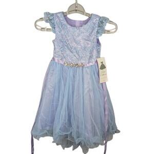 Rare‎ Editions Girls High Low Dress Embroidered Lilac Blue Size 5 Easter Church